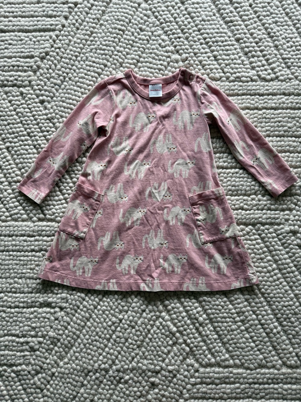 Hanna Andersson Pink Cat Print Long Sleeve Skater Dress